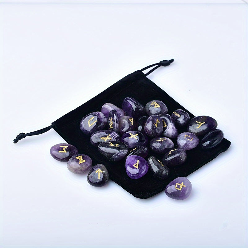 Natural Irregular Crystal Runes 24+1 Set, Rune Characters, Perfect Crystal Gift, Home Decoration Stone, Party Gift