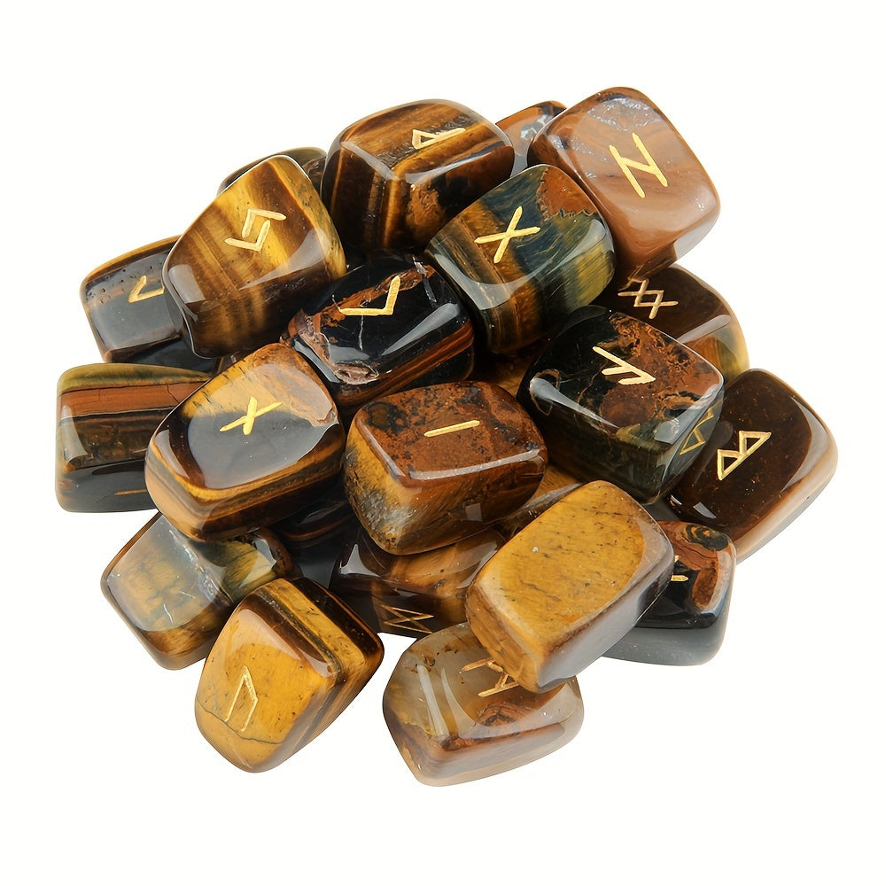 25pcs Crystal Stone Rune Stones Tumbled Engraved Lettering Crystal Set -Reiki Set