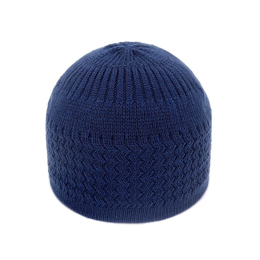 European And American Spring And Autumn Knitted Skull Cap, Unisex Wavy Jacquard Unisex Dome Warm Beanie Cap, Muslim Pullover Knitted Hat, Ideal Choice For Gifts