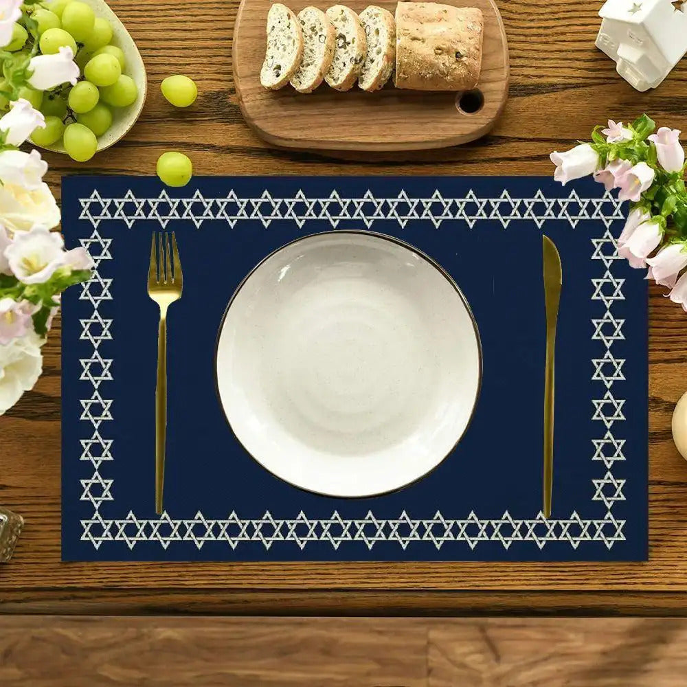 4pcs/6pcs Star of David Jewish Passover Table Mat Linen Indoor and Outdoor Table Mat Suitable for Birthday Party, Christmas Restaurant and Buffet Home Decoration Size 11.81*17.72inch, Buffet Tableware, Home Celebration, Elega