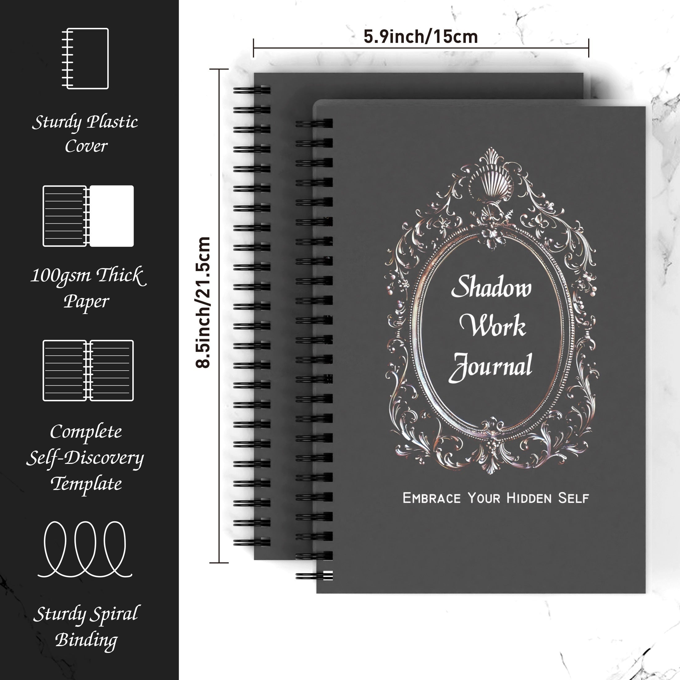 Shadow Work Journal - Embrace Your Hidden Self, Integrate and Transcend Shadows, Cultivate Inner Love | Guided Exercises for Healing and Nurturing, Black Cover with Ornate Frame Design
