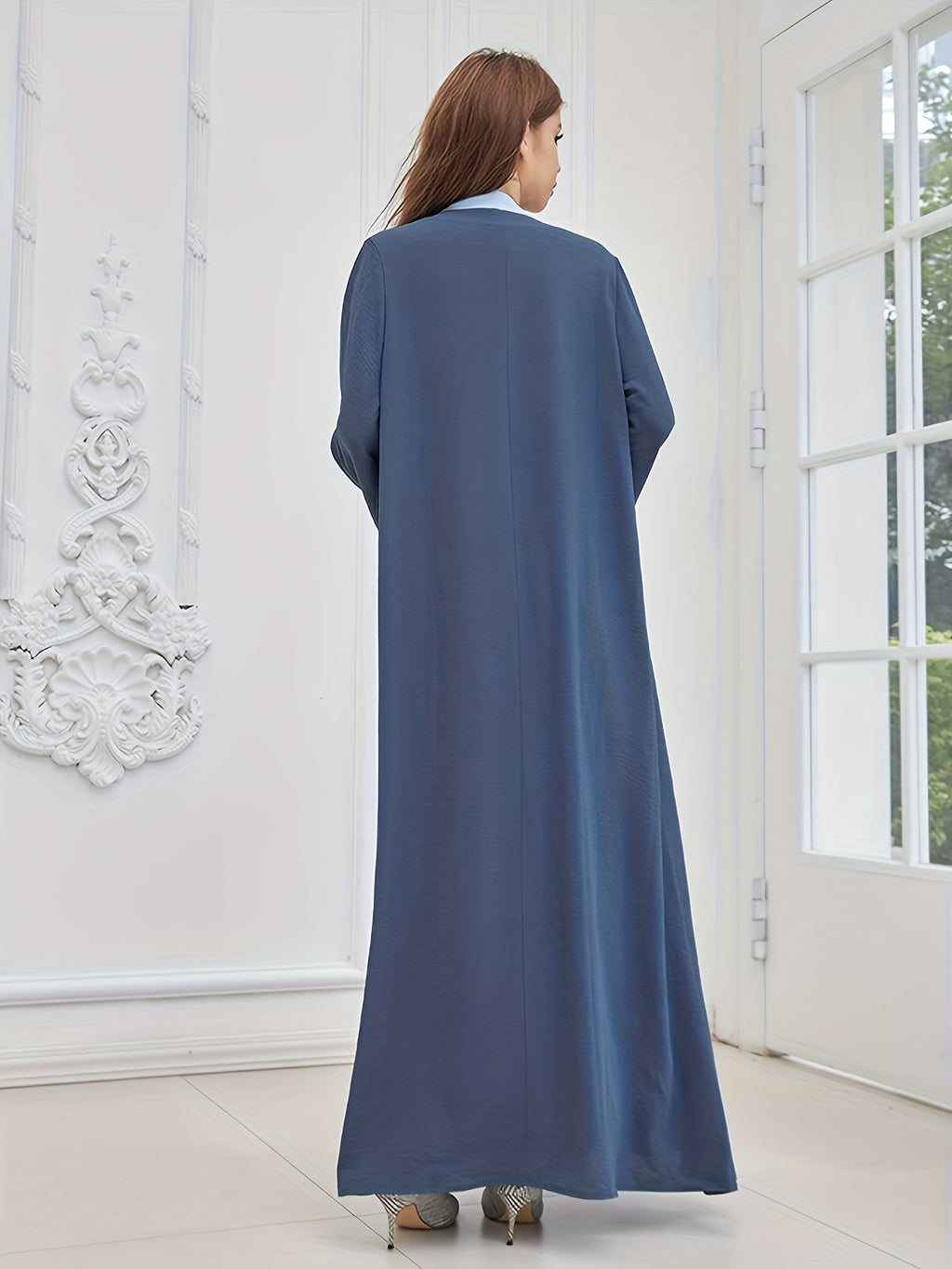 Two-piece Traditional Clothing Muslim Women's Long Loose Elegant Dress Robe Vest with Headscarf