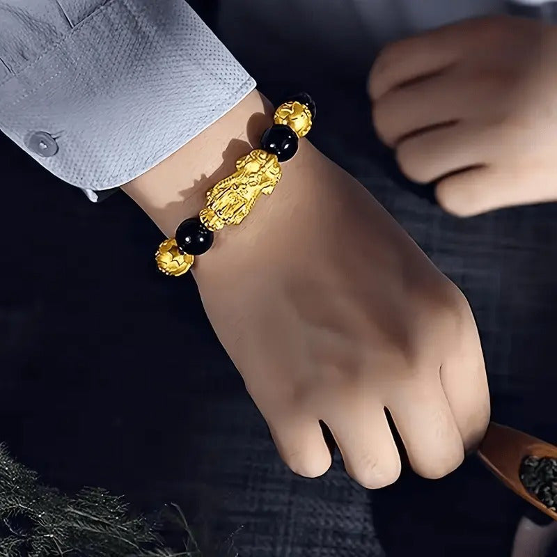 3pcs Feng Shui Lucky Bracelet Suitable for Men and Women Natural Stone Double Pixiu Design Bracelet for Wealth Attraction Obsidian Buddha Bead Six Character Mantra for Wealth Attraction Bracelet