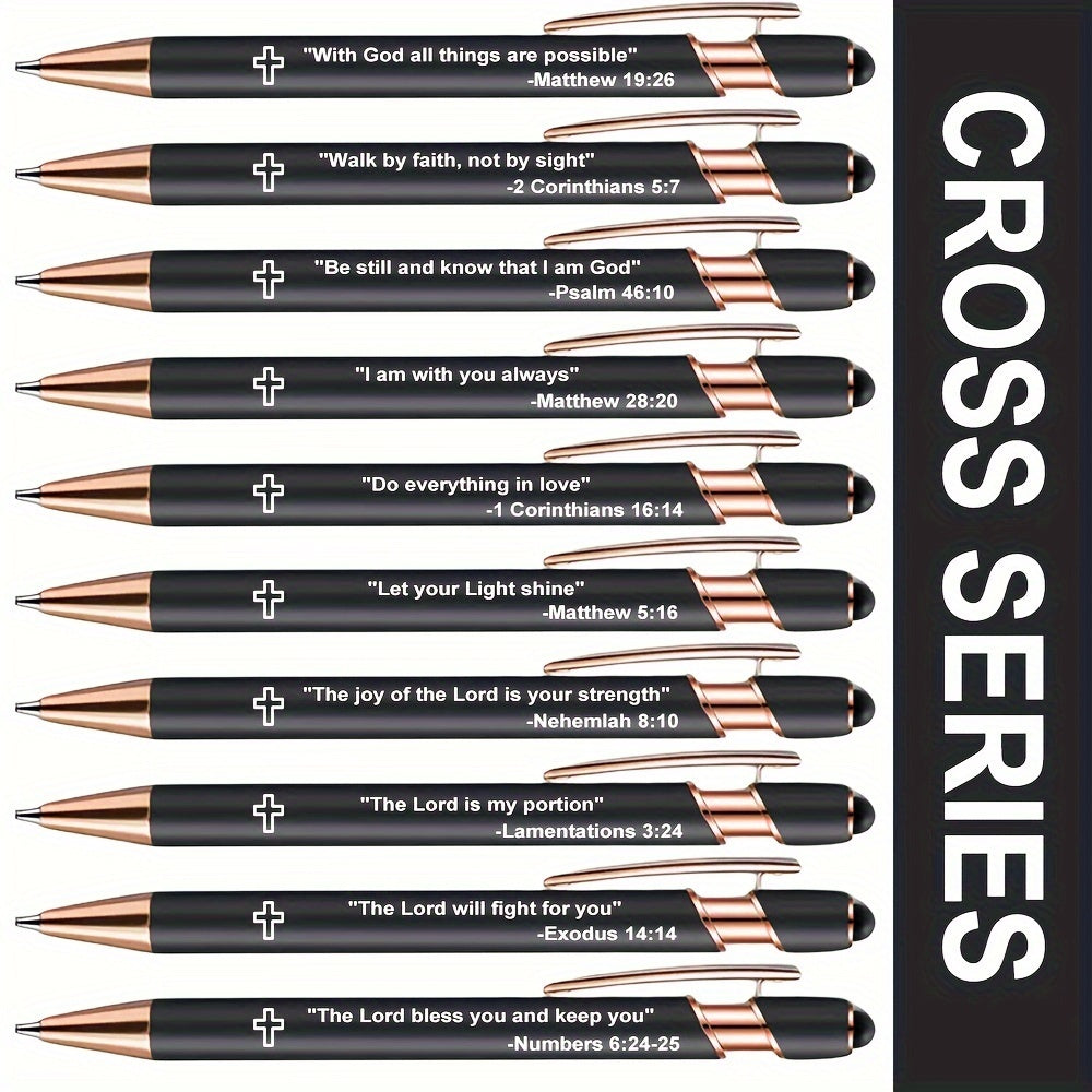 Christian Inspirational Bible Verses Ballpoint Pens - Pack of 10, Metal Retractable Medium Point Pens with Cross Icon, Encouraging Scripture Quotes, Perfect for Church, Gifts, & Personal Use, Age 14+