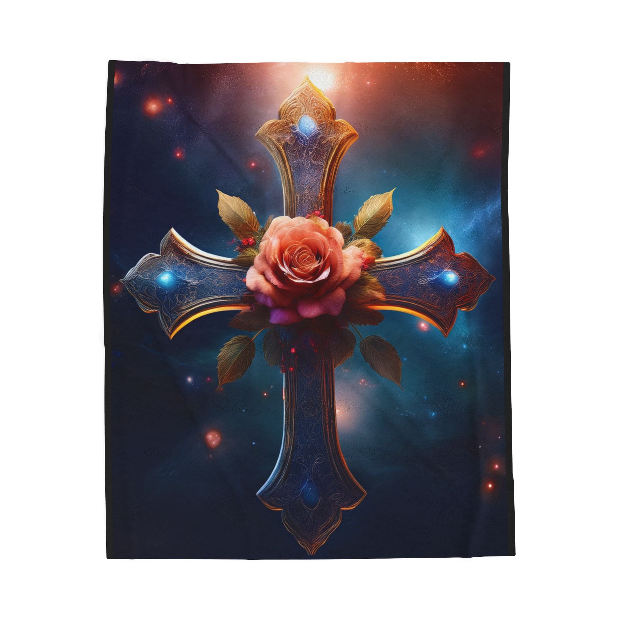 Mystic Rose and Cross Velveteen Plush Blanket