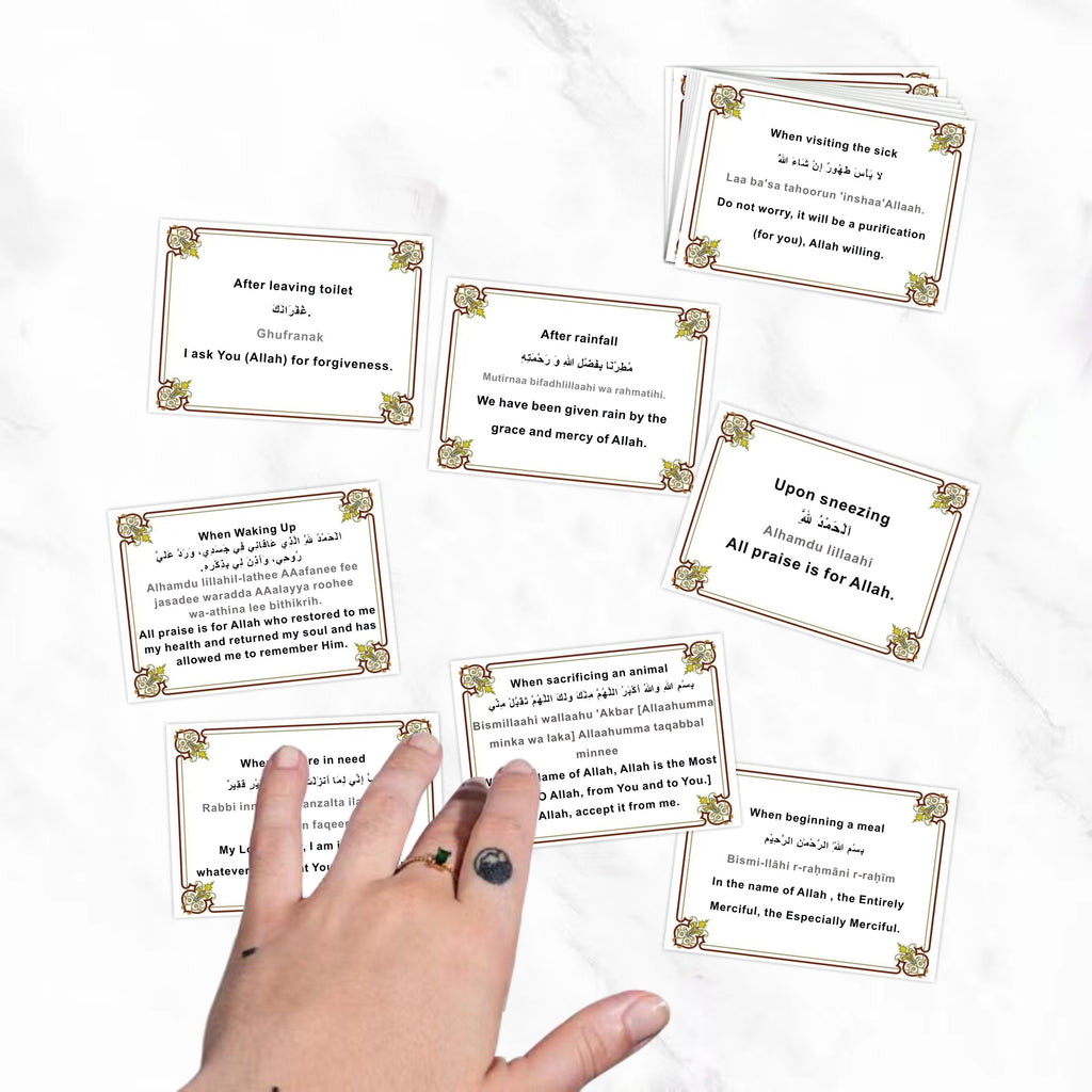 Islamic Dua Flashcards - Quran Reminder Cards for Daily Life, Arabic Transliteration & English, Muslim Prayer Guide for Home School
