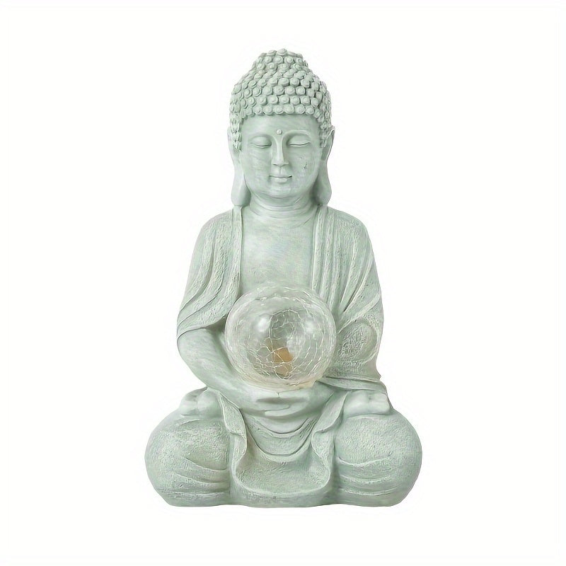 1pc Solar-Powered Buddha Statue with LED Light, Resin Garden Sculpture, Outdoor Balcony Yard Decor, Rustic Artistic Buddhism Figurine, Automatic Illumination At Dusk, for Yard Lawn Home Decor, Housewarming Gift,  Level IP44