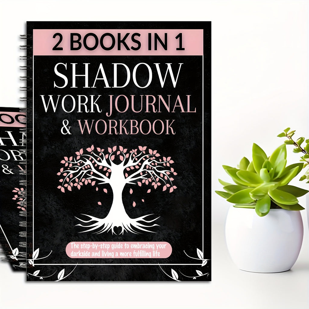 2 Books in 1: Shadow Work Journal & Guide for Beginners - Spiral Bound Undated Psychological Shadow Work Notebook with Dark Tree & Pink Blossoms Design, Self-Help Exercises to Integrate & Transcend Shadows, Daily Reflections