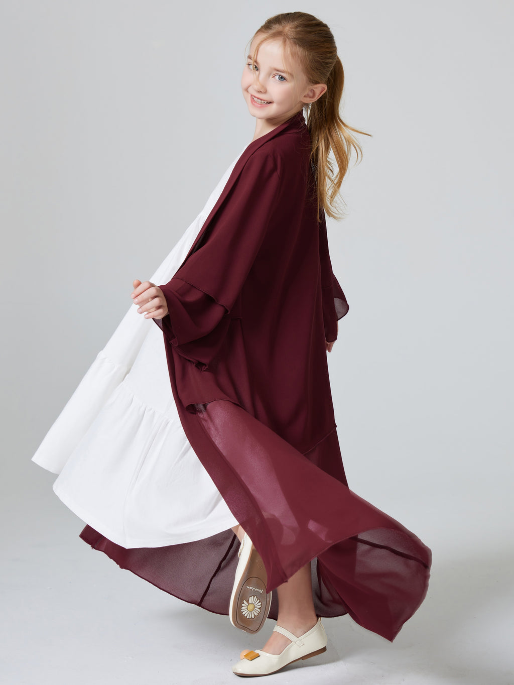 1pc Girls' Turkish Muslim Abaya Dress - 100% Polyester V-Neck Long Sleeve Modest Dress, Solid Color Traditional Attire for Cultural Events & Family Gatherings (Hand Wash Only), Autumn Clothing | Vneck Dress | Comfortable Fit,