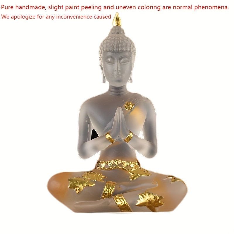 Elegant 7-Inch Resin Buddha Statue - Meditative Seated Pose with Golden Leaf Accents, Zen Style Home & Office Decor, Versatile Indoor/Outdoor Use, No Power Needed