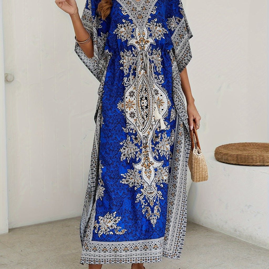 Women's Middle Eastern Muslim Abaya, Loose V-Neck Beach Bohemian Party Dress