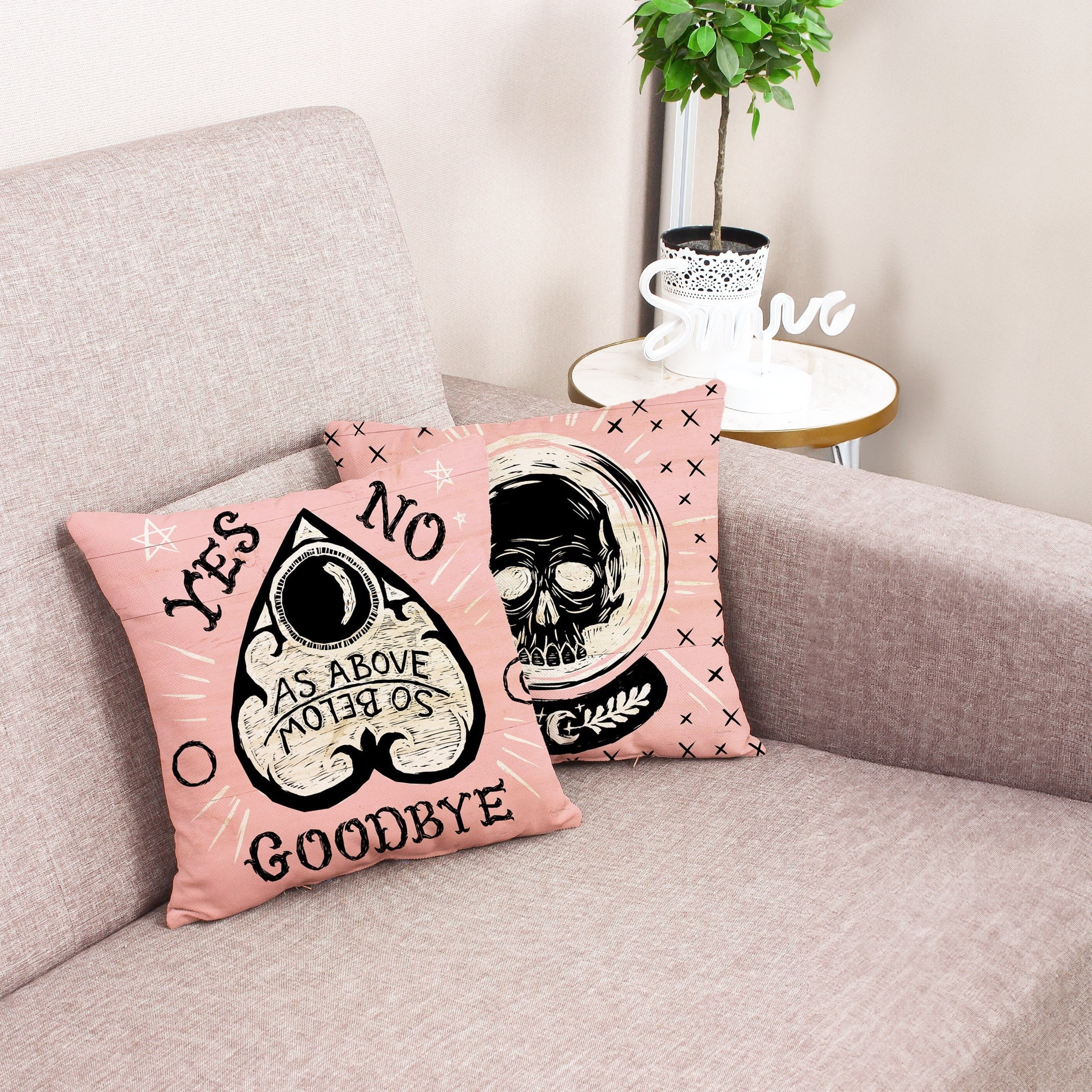 Vintage Divination Throw Pillow Covers Set of 4 - Halloween Theme, Machine Washable Linen Blend Zippered Cushion Cases for Sofa, Bed and Living Room Decor, Skull, Cat, Moon, and Occult Designs
