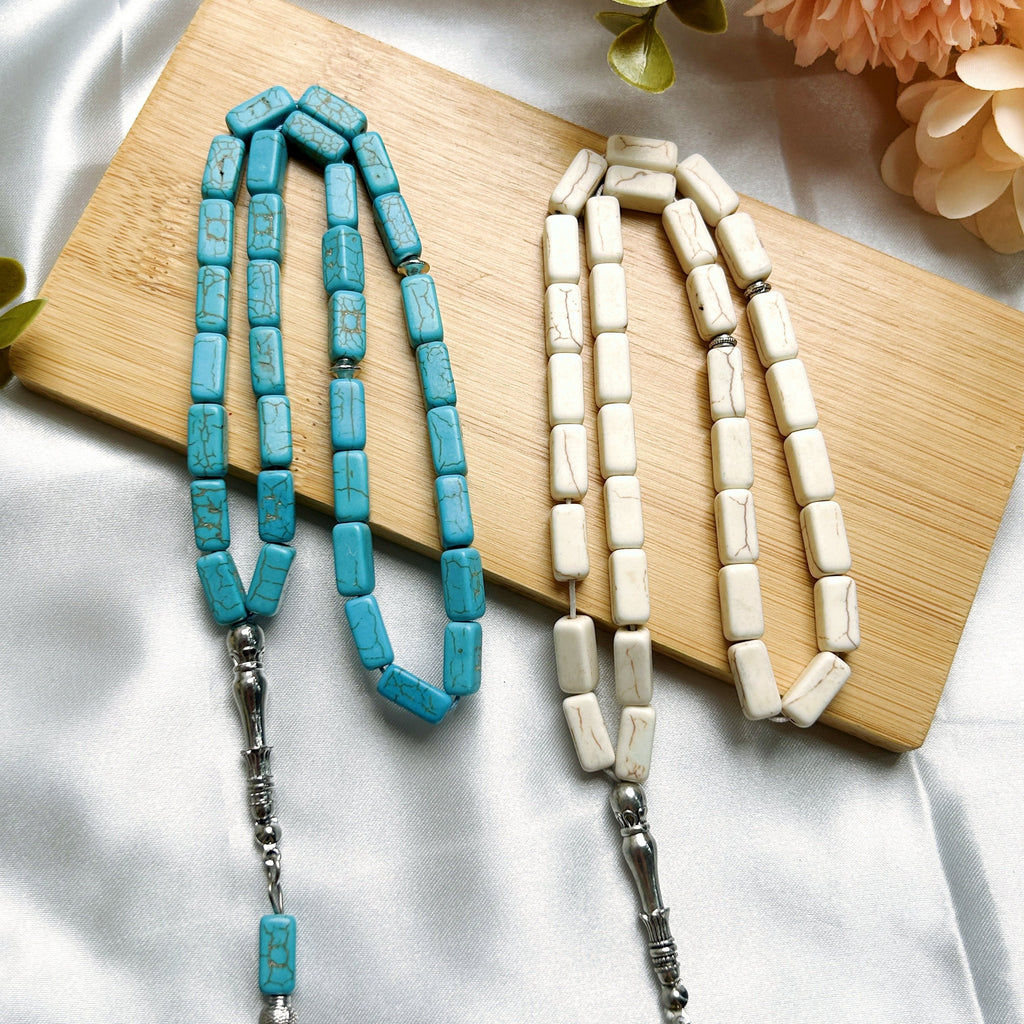 Simple Classic Style Stone Prayer Beads, Unplated Rectangle Bead Tasbih, Muslim Daily & Festival Occasion Handheld Counter - No Mosaic, All-Season
