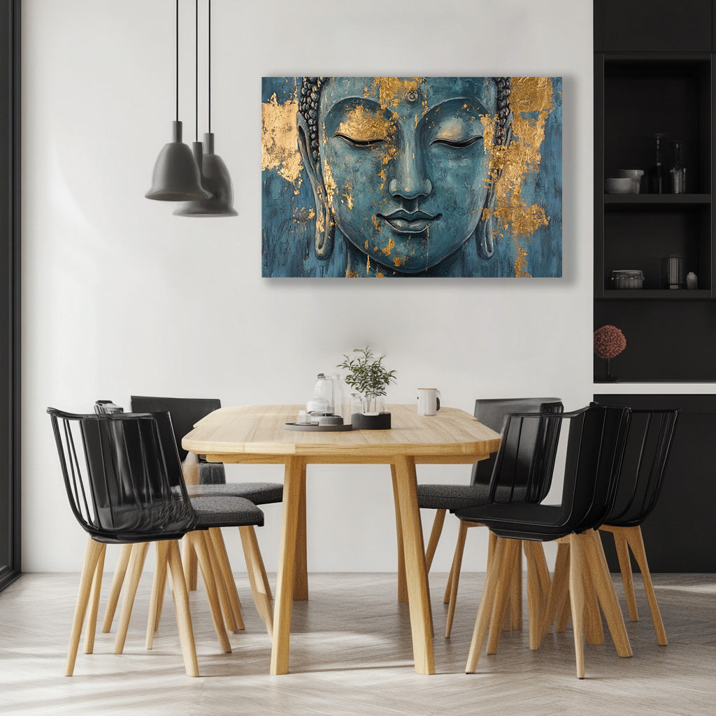 [1pc Buddha Tranquil Countenance Canvas Print] Serene Canvas Print with Golden Accents, High-Definition Artwork, Portrait Orientation, Pine Wood Framed, with Tranquil Wall Decor for Living Room and Bedroom, Ideal Gift for Hol