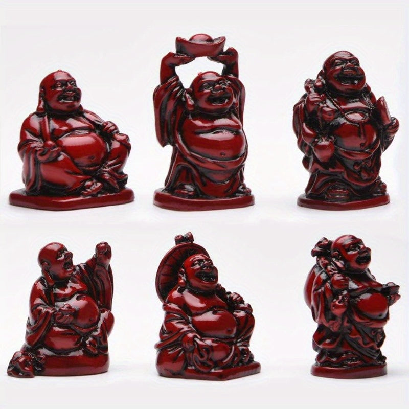 Feng Shui 2in Red Resin Laughing Buddha Statue Figurines Set of 6 BS001