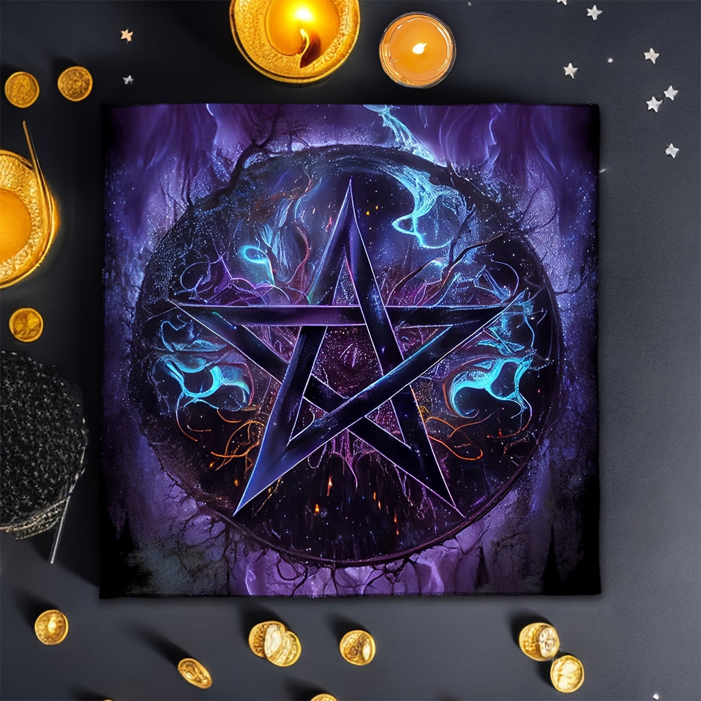 1pc Star Pattern Tarot Tablecloth, Polyester Fabric, 19.68"x19.68" / 29.52"x29.52" - Versatile, Holiday-Ready for Christmas, Halloween, Easter, Hanukkah, Thanksgiving, Perfect for Anniversary, Bachelor Party, Graduation, Bar/