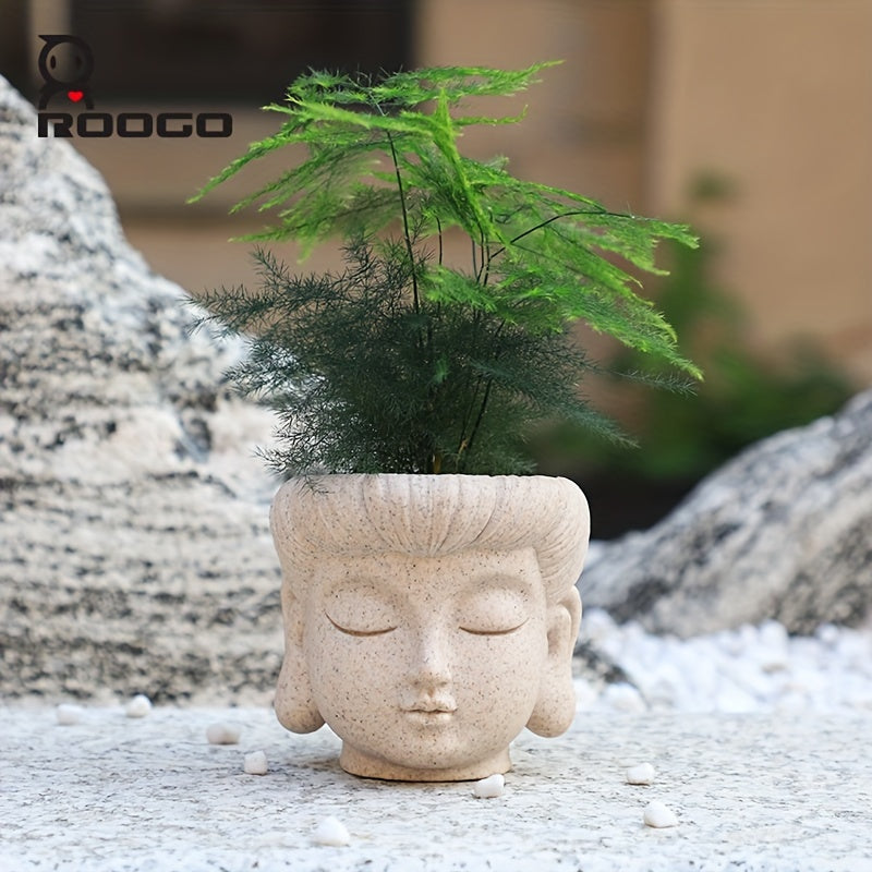 Zen-Inspired Buddha Head Succulent Planter - Resin Cactus Pot for Home & Office Decor, Versatile Indoor/Outdoor Flower Vase, Unique Bonsai Craft Gift