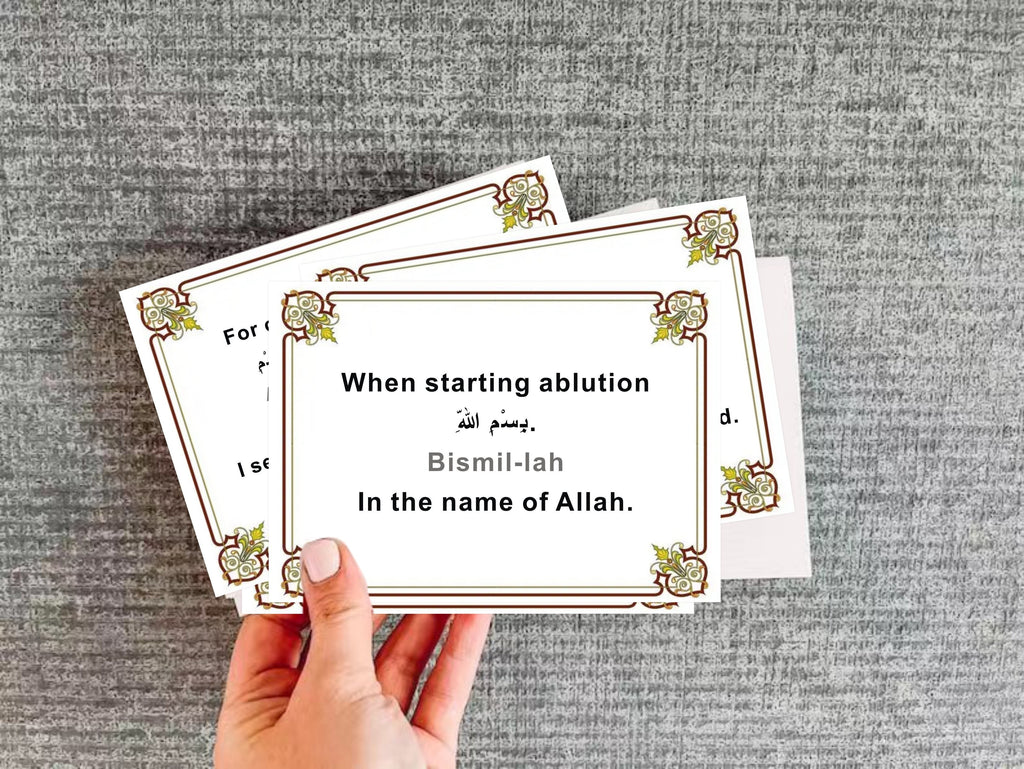 Islamic Dua Flashcards - Quran Reminder Cards for Daily Life, Arabic Transliteration & English, Muslim Prayer Guide for Home School