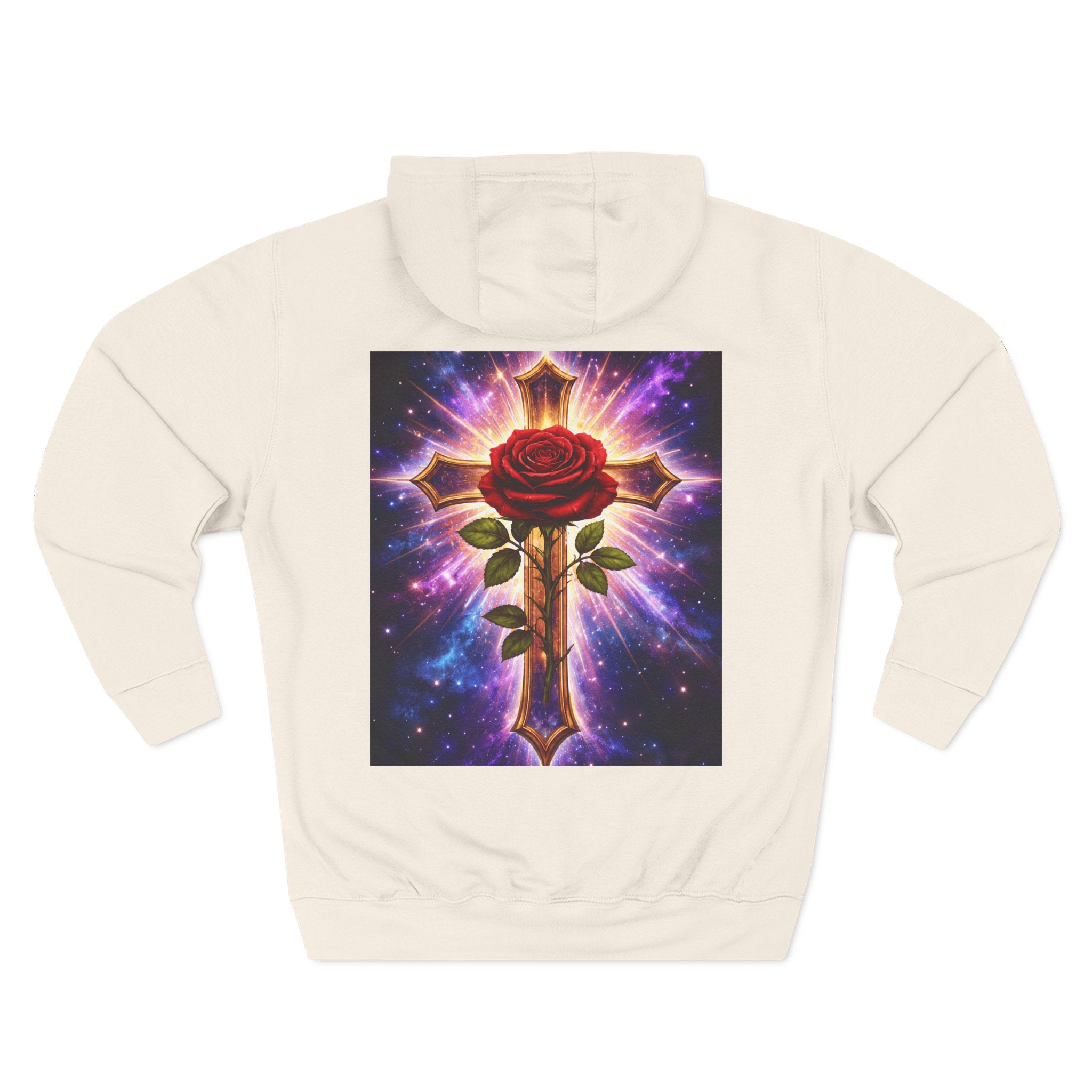 Cosmic Rose Cross Hoodie — Spiritual Rosicrucian Graphic Pullover