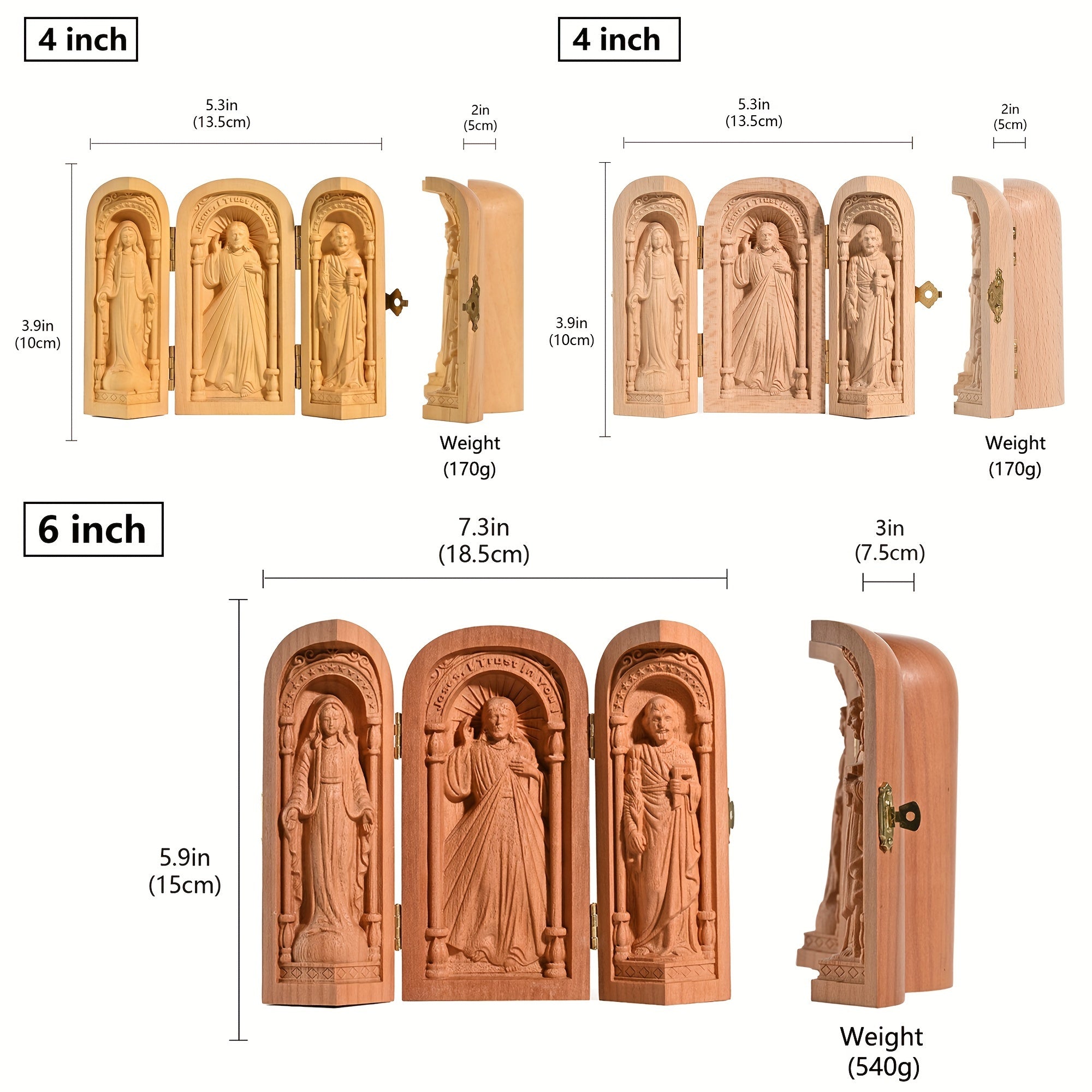 1pc Hand-Carved Wooden Church - Mini Christian Triptych Altar with Jesus, and Virgin Mary Figurines, Decorative Religious Collectible for Indoor & Outdoor, Ideal for Christmas and Easter Decorations, No Electricity Required