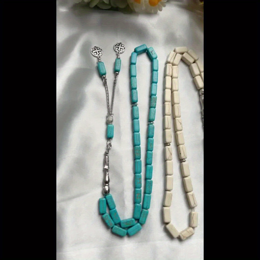 Simple Classic Style Stone Prayer Beads, Unplated Rectangle Bead Tasbih, Muslim Daily & Festival Occasion Handheld Counter - No Mosaic, All-Season