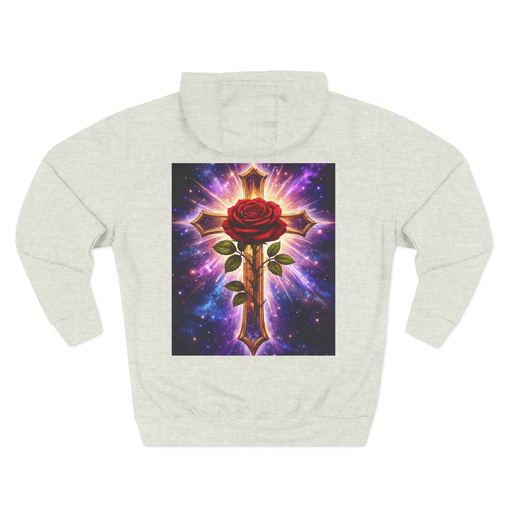 Cosmic Rose Cross Hoodie — Spiritual Rosicrucian Graphic Pullover