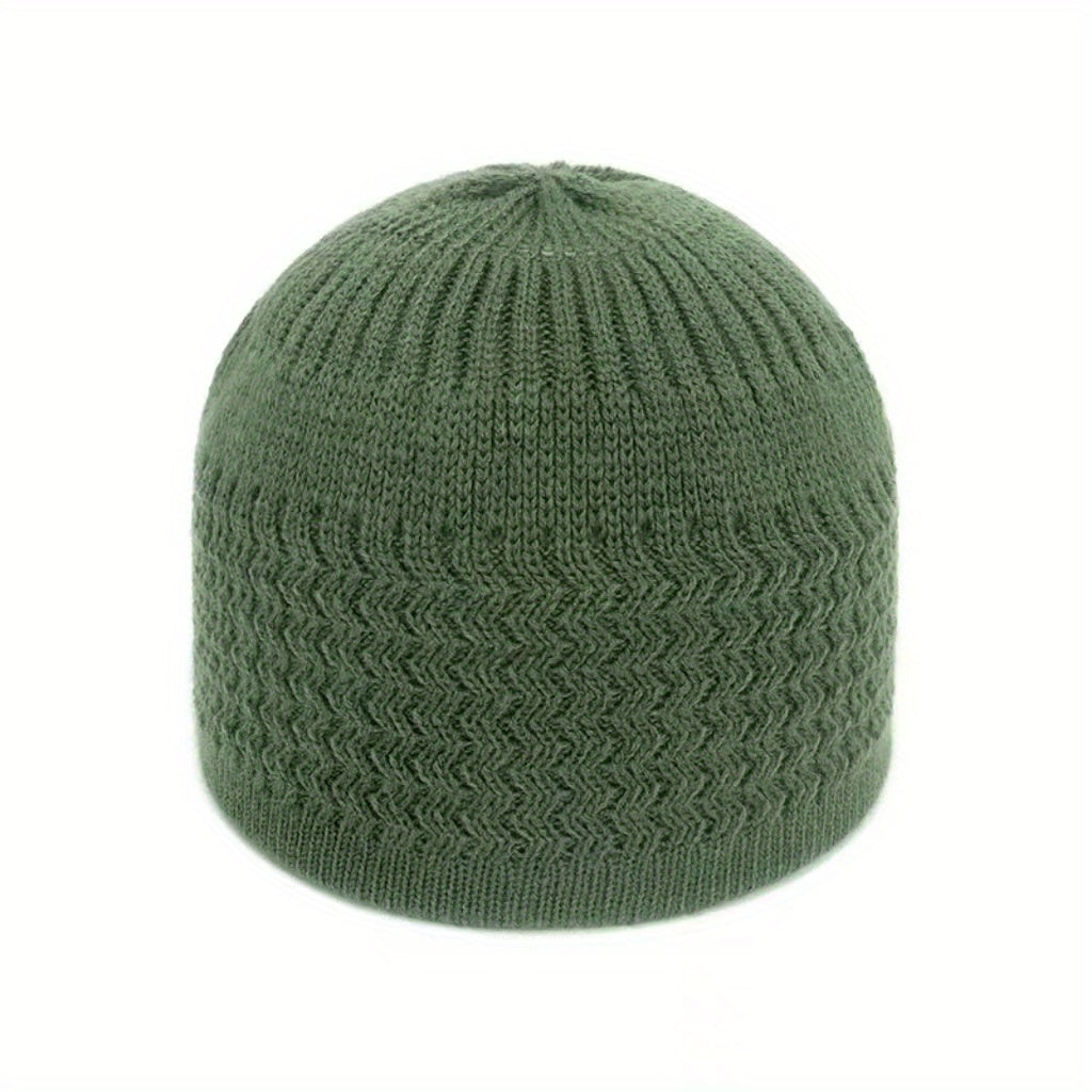 European And American Spring And Autumn Knitted Skull Cap, Unisex Wavy Jacquard Unisex Dome Warm Beanie Cap, Muslim Pullover Knitted Hat, Ideal Choice For Gifts