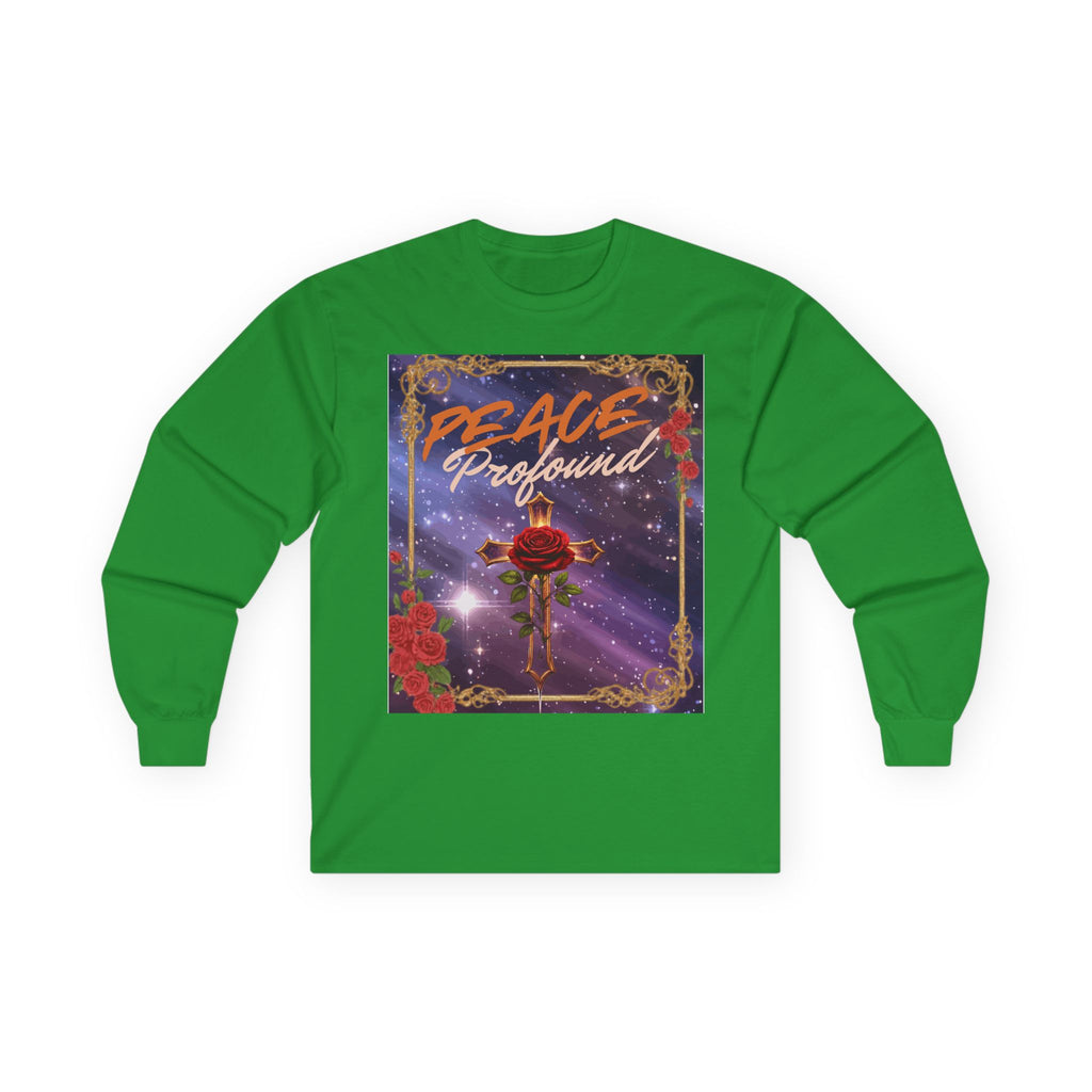 Peace Profound Long Sleeve Tee — Rose & Cross Spiritual Graphic Shirt