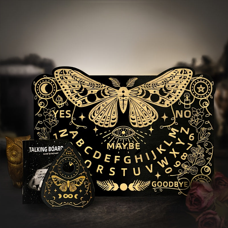 Butterfly-Themed Wooden Ouija Board Set with Instructions - Engraved Spirit Board for Wiccan Altar & Party Decorations