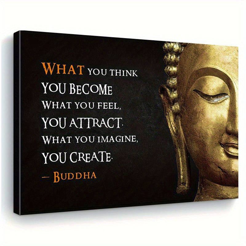Buddha Meditation Canvas Wall Art with Inspirational Quote, Pine Wood Framed Print for Home and Office Decor, Perfect Gift for Any Occasion, Multiple Sizes Available, Zen Home Deco