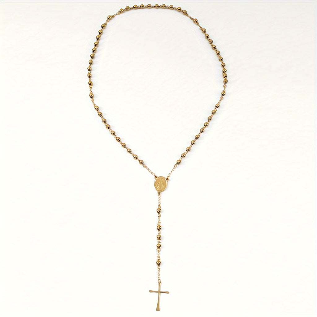 Religion Christian Stainless steel necklace For Women Virgin Mary Jesus Cross pendant Long beads chains Fashion Jewelry