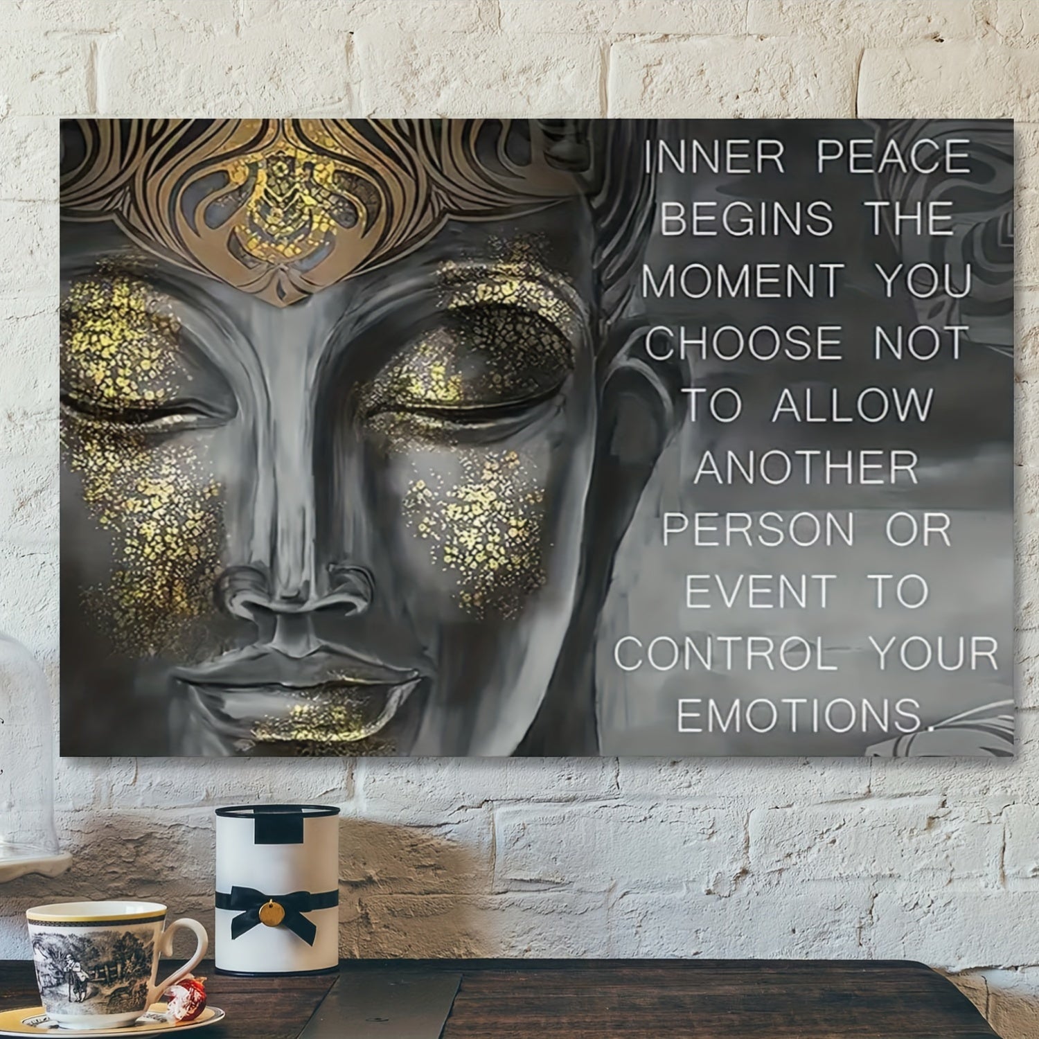 1pc Buddha Quote Canvas Wall Art, Meditating Buddha Canvas Print, Inspirational Emotional Control Decor, Rolled Canvas Artwork for Office, Bedroom, Living Room, Waterproof Canvas, Easy to Frame, Home Decoration Poster, Gift I