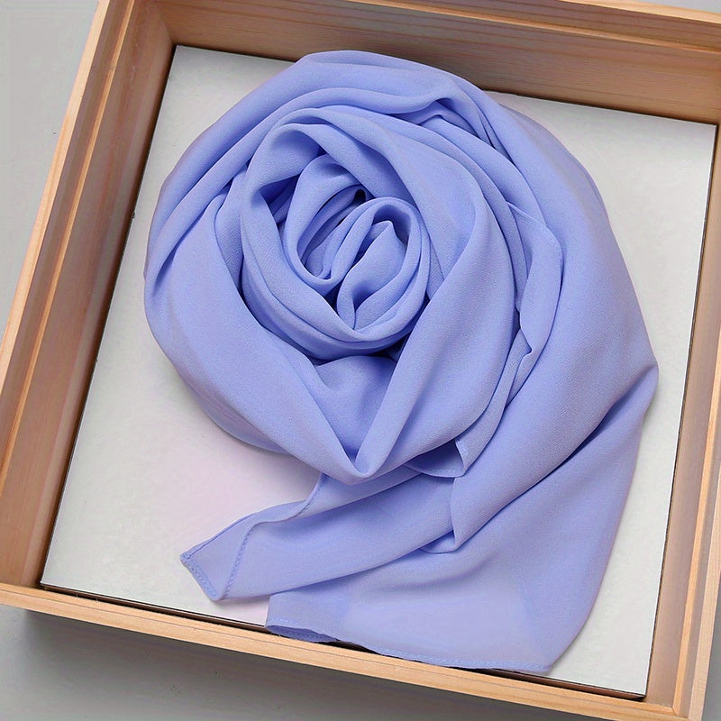 Large Rectangular Solid Color Chiffon Hijab Scarf with Elastic Band - Breathable & Lightweight, Perfect for Ramadan & Muslim Festivals, Easy to Wear as a Shawl or Wrap