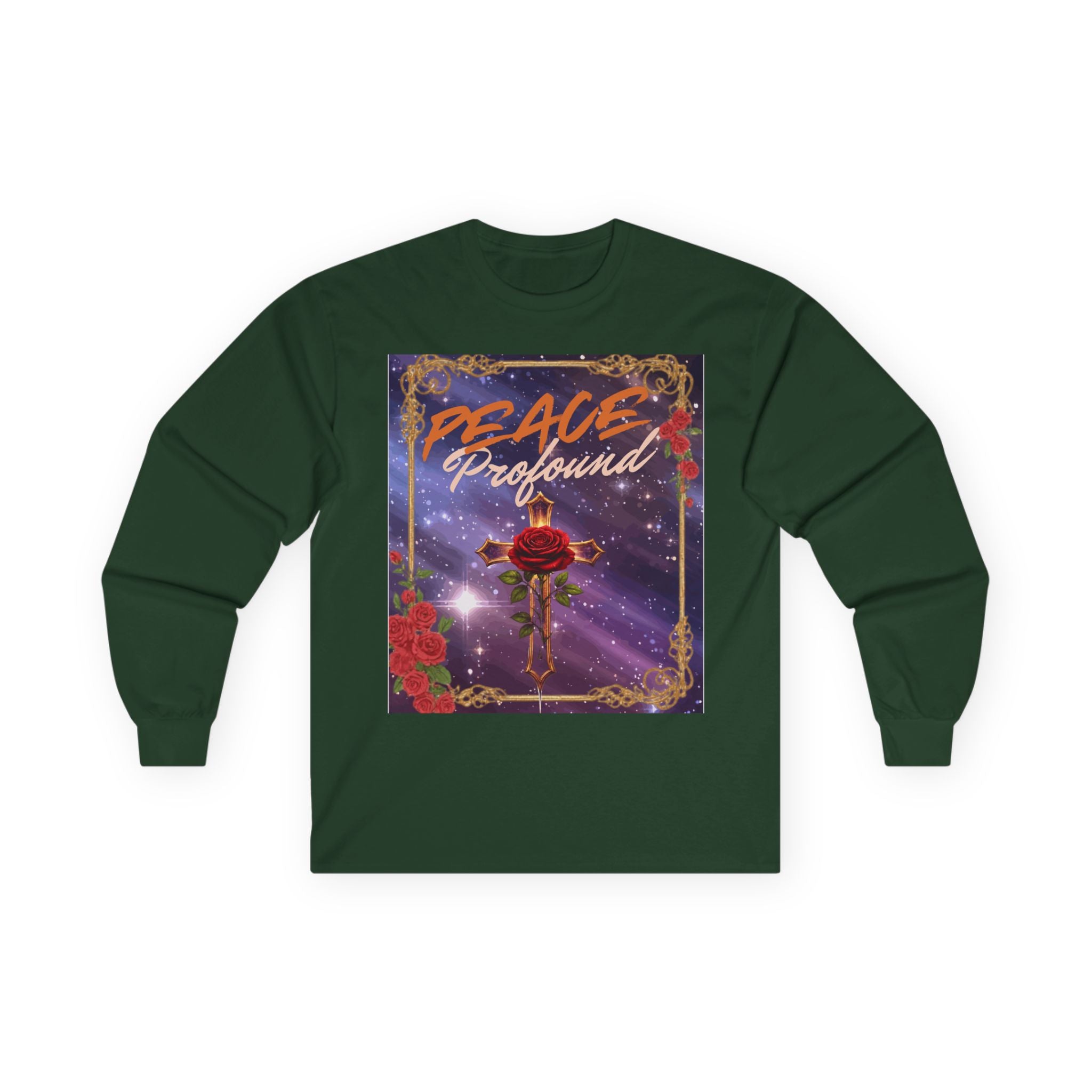 Peace Profound Long Sleeve Tee — Rose & Cross Spiritual Graphic Shirt