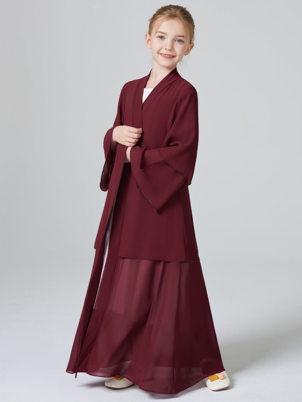 1pc Girls' Turkish Muslim Abaya Dress - 100% Polyester V-Neck Long Sleeve Modest Dress, Solid Color Traditional Attire for Cultural Events & Family Gatherings (Hand Wash Only), Autumn Clothing | Vneck Dress | Comfortable Fit,