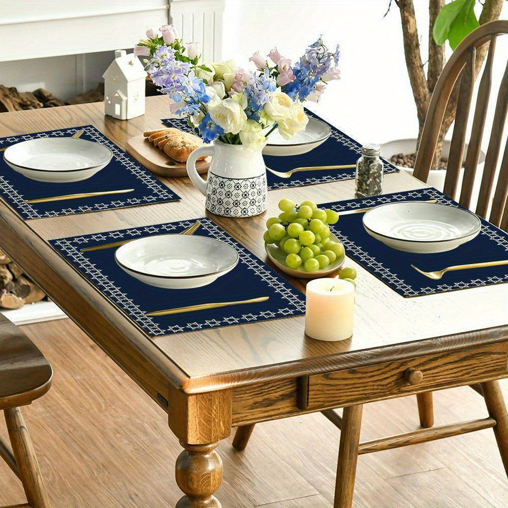 4pcs/6pcs Star of David Jewish Passover Table Mat Linen Indoor and Outdoor Table Mat Suitable for Birthday Party, Christmas Restaurant and Buffet Home Decoration Size 11.81*17.72inch, Buffet Tableware, Home Celebration, Elega