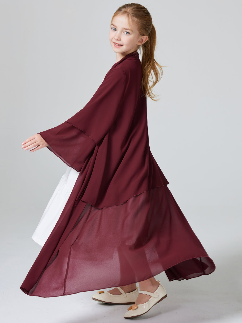 1pc Girls' Turkish Muslim Abaya Dress - 100% Polyester V-Neck Long Sleeve Modest Dress, Solid Color Traditional Attire for Cultural Events & Family Gatherings (Hand Wash Only), Autumn Clothing | Vneck Dress | Comfortable Fit,