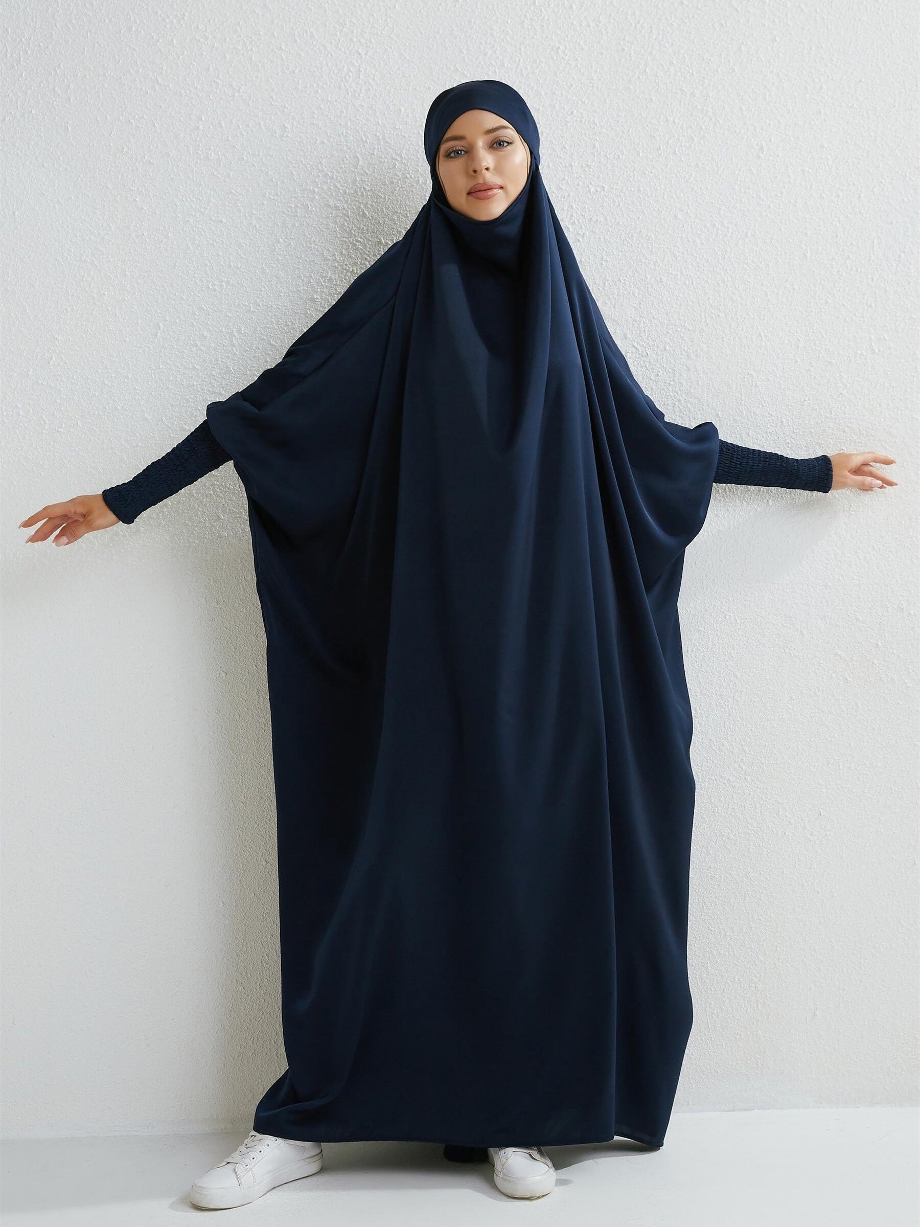 Ramadan Solid One-Piece Prayer Modest Dress - Modest Full Length Dress With Hijab -  For Women - Suitable for Ramadan & Islamic Events - Perfect Gift for Muslim Women