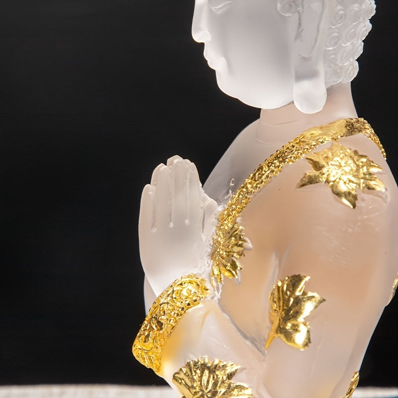 Elegant 7-Inch Resin Buddha Statue - Meditative Seated Pose with Golden Leaf Accents, Zen Style Home & Office Decor, Versatile Indoor/Outdoor Use, No Power Needed