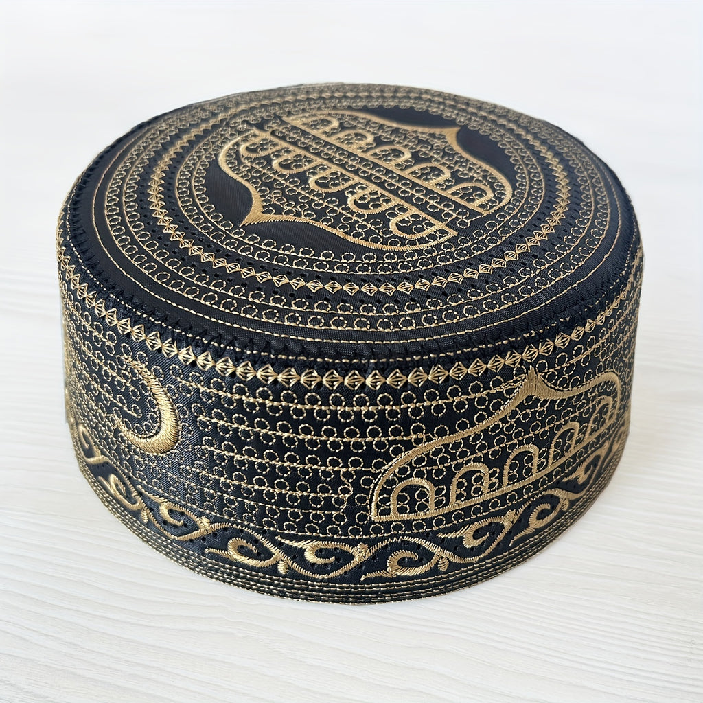 Traditional Muslim Prayer Ethnic Hat, Islamic Kufi Summer Breathable Cotton Cap With Elegant Embroidery, For Daily Wear
