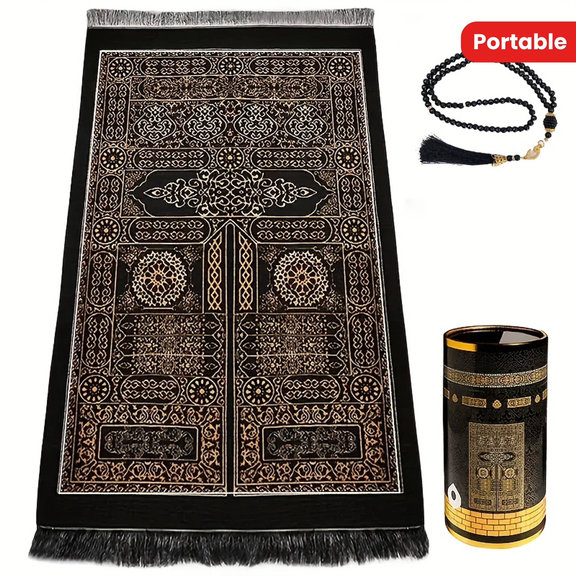Muslim Prayer Mat Rosary Gift Box, Portable Islamic Prayer Mat, 99 Prayer Beads, Indoor and Outdoor Use, Ramadan Gift, 27.56*43.31inch