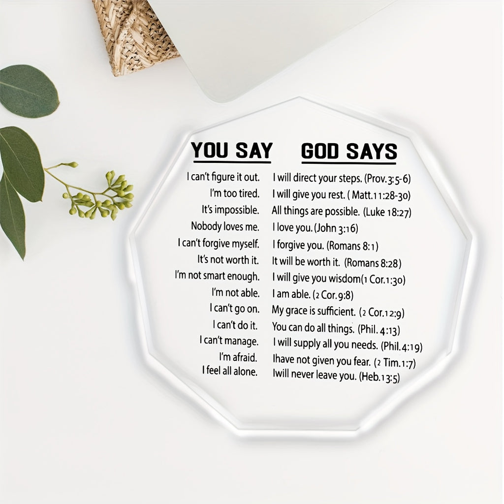 1pc, Inspirational You Say God Say Acrylic Plaque - 4''x4'' Bible Verse Christian Encouragement Gift - Perfect Keepsake for Home Office, Best Friend Women, Mom, Boyfriend, Daughter, Bestie, and Loved Ones