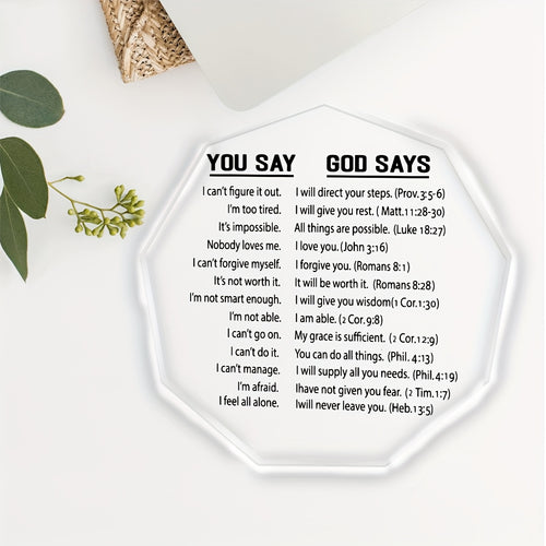 1pc, Inspirational You Say God Say Acrylic Plaque - 4''x4'' Bible Verse Christian Encouragement Gift - Perfect Keepsake for Home Office, Best Friend Women, Mom, Boyfriend, Daughter, Bestie, and Loved Ones