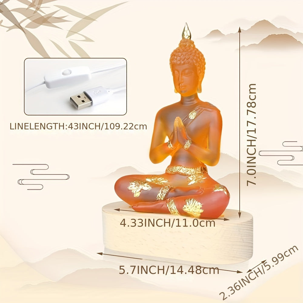 Buddha Statue with LED Light Base, 7'' Seated Small Figurine Collectibles Meditation Decor, Transparent Sculpture Ornaments for Spiritual Living Room, Yoga Zen, Home Decoration