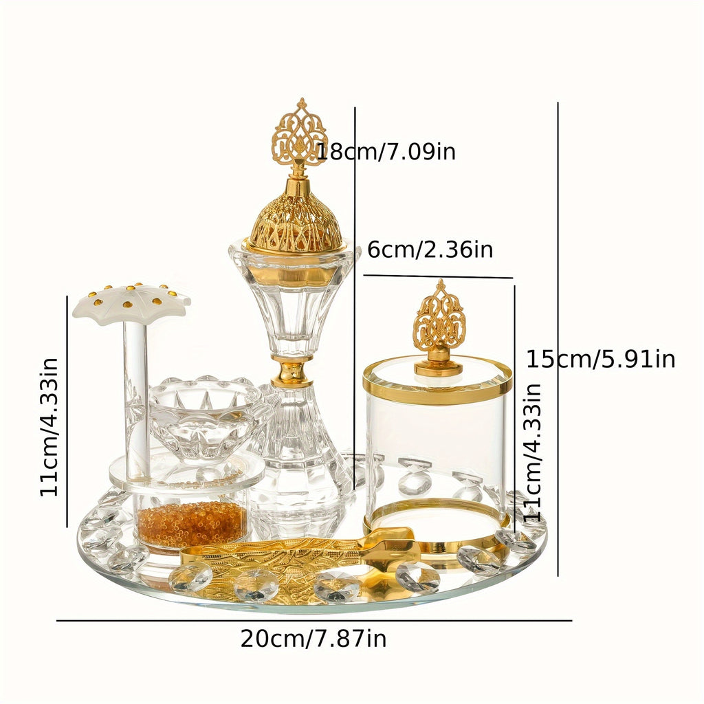 [Home Wedding Ramadan] 4pcs Crystal for Lotus Glass Incense Holder Set, Luxury Diamond Muslim Censers Sticks Hold for Home Wedding Ramadan Decoration, 2024