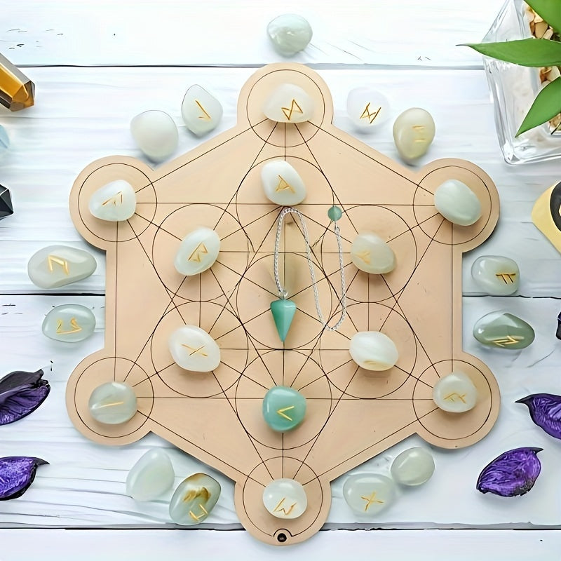 A Set of Crystal Agate Runes Featuring Viking Designs, with Intricately Carved Letters. This Collection Includes 25pcs of Futhark Rune Stones Made from Polished Gems