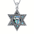 Star Of David Necklace Sterling Silver Hebrew Chai (Life) Abalone Shell Pendant Jewish Token Jewelry