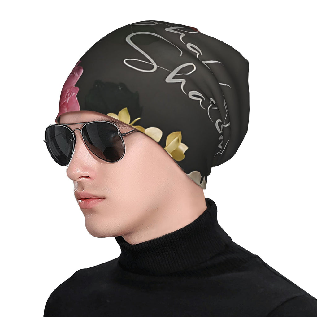 Shabbat Shalom Floral Jewish Skull Cap Beanie, Funky Style Knit Fabric Hat, Lightweight Polyester & Spandex Blend, with Slight Stretch, for Men and Women