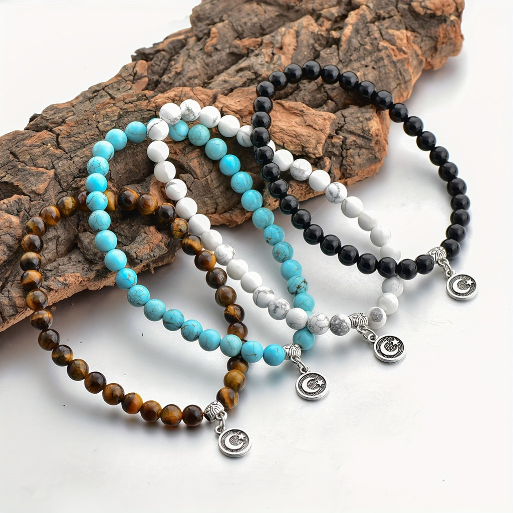 1pc 33pcs 6mm Natural Stone Agate Elastic Rope Bracelet Zan Muslim Prayer Beads Prayer Beads Middle East الشهر الفضيل