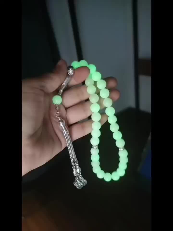 Glow-in-the-Dark Muslim Prayer Beads - 33 Natural Stone Tasbih, Arabian Fashion Y-Necklace for Ramadan, Spiritual Daily Wear, No Electricity Required, Ideal for Festival Celebrations & Gifts
